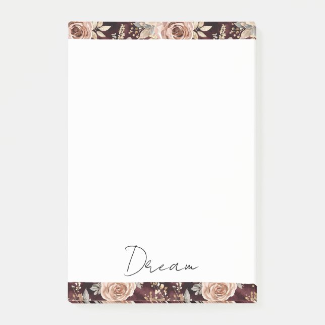 Burgundy Red Blush Floral Wedding Post-it Klebezettel (Vorderseite)