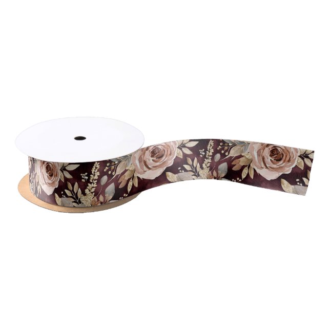Burgundy Red Blush Floral Wedding Satinband (Spule)