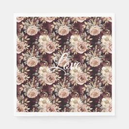 Burgundy Red Blush Floral Wedding Serviette