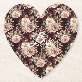 Burgundy Red Blush Floral Wedding Untersetzer