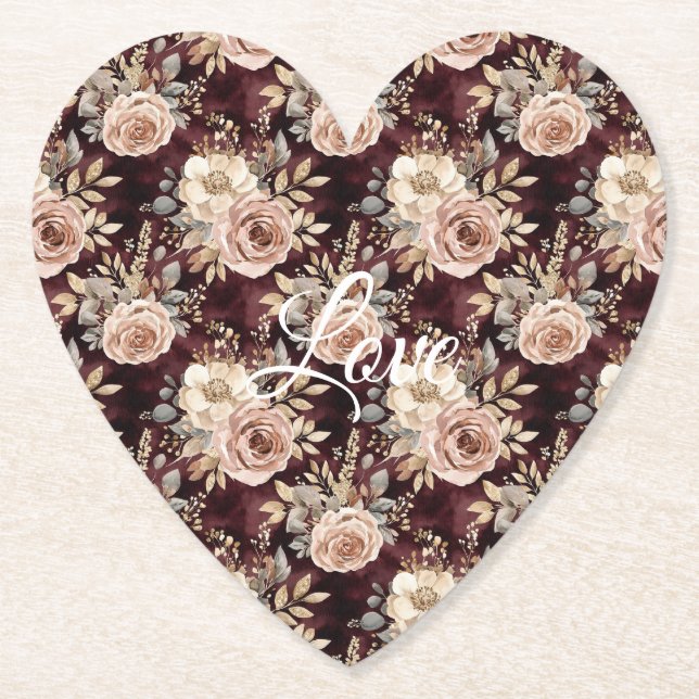 Burgundy Red Blush Floral Wedding Untersetzer (Vorderseite)