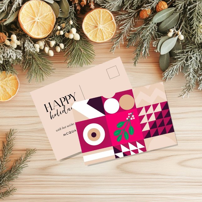 Burgundy Red Blush Geometric Pink Weihnachten (Burgundy Pink Geometric Christmas Post Card)