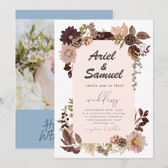 Burgundy Red Blush Gold Geometric Greenerity Weddi Einladung (Vorne/Hinten)