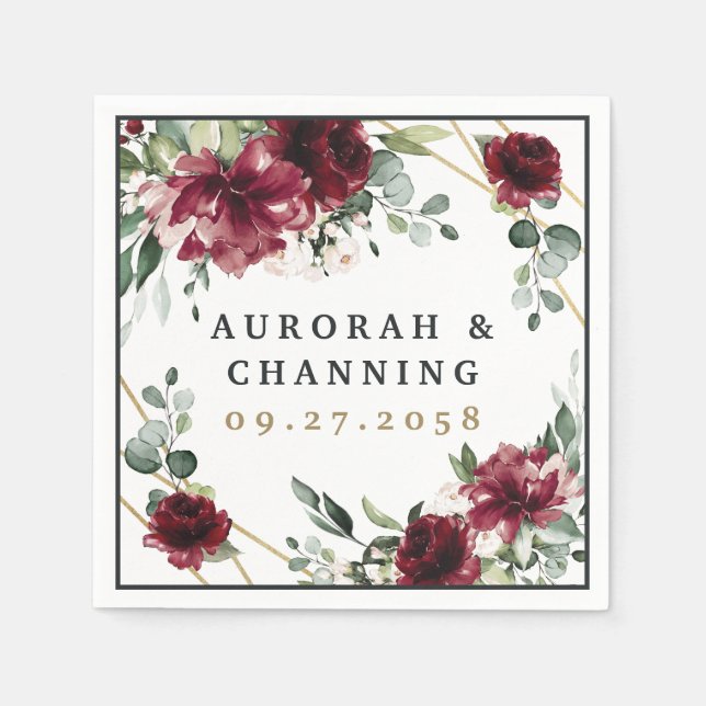 Burgundy Red Blush Gold Geometric Greenerity Weddi Serviette (Vorderseite)