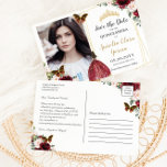 Burgundy Red Blush Pink Floral Quinceañera Foto S Ankündigungspostkarte<br><div class="desc">c) Das glückliche Cat Studio</div>