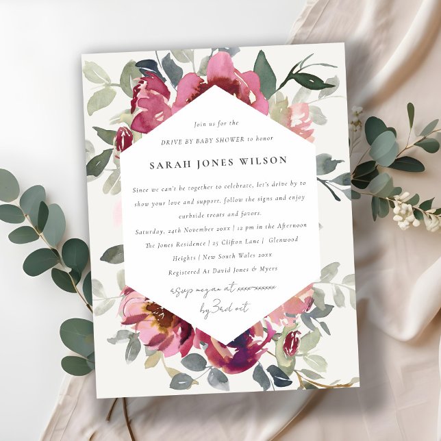 BURGUNDY RED BLUSH ROSE FLORA FAHRZEUG VON BABY SH POSTKARTE (Von Creator hochgeladen)