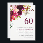 Burgundy Red Boho Floral 60. Geburtstagsparty Einladung<br><div class="desc">Burgund Red Boho Floral 60. Geburtstag Party Einladung Matching Sammlung in Niche und Nest Geschäft. Boho chic bordeauxrot weiß Aquarell Blüte Schöne handgemalte Aquarellbilderin</div>