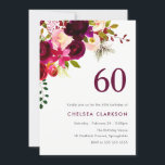 Burgundy Red Boho Floral 60. Geburtstagsparty Einladung<br><div class="desc">Burgund Red Boho Floral 60. Geburtstag Party Einladung Matching Sammlung in Niche und Nest Geschäft. Boho chic bordeauxrot weiß Aquarell Blüte Schöne handgemalte Aquarellbilderin</div>