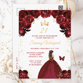 Burgundy Red Brünett Hair Princess Birthday Party Postkarte