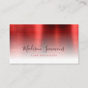 Burgundy Red Brushed Metal Monogram Stylish Script Visitenkarte