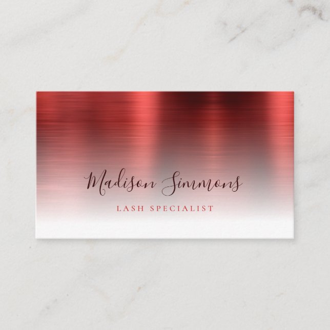 Burgundy Red Brushed Metal Monogram Stylish Script Visitenkarte (Vorderseite)