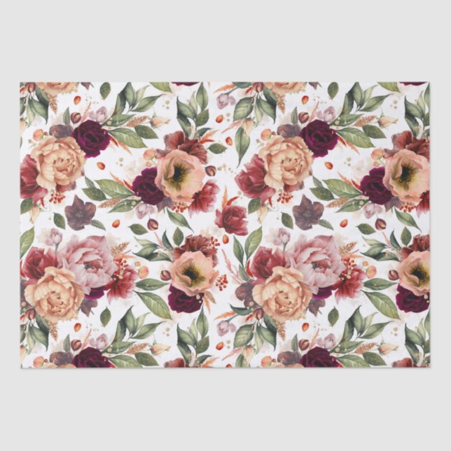 Burgundy Red Burnt Orange Floral Fall Party Gesche Seidenpapier (Vorderseite)