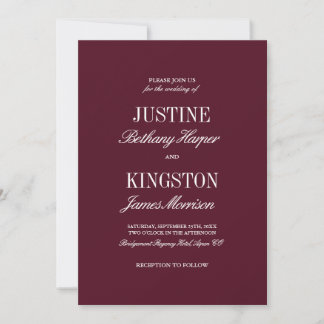 Burgundy Red Classic Script Wedding Invitation  Einladung