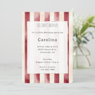 Burgundy Red Cream 50. Geburtstag Einladung