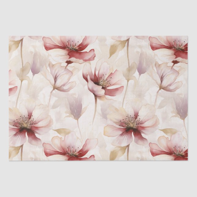 Burgundy Red Cream Floral Brautparty Seidenpapier (Vorderseite)