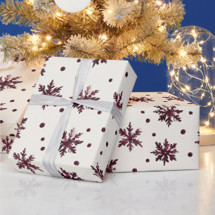 Burgundy Red Cream Snowflakes Weihnachten Geschenkpapier