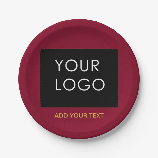 Burgundy Red Customizable Business Add Your Logo Pappteller (Vorderseite)