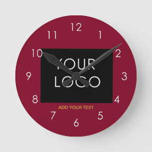 Burgundy Red Customizable Business Add Your Logo Runde Wanduhr