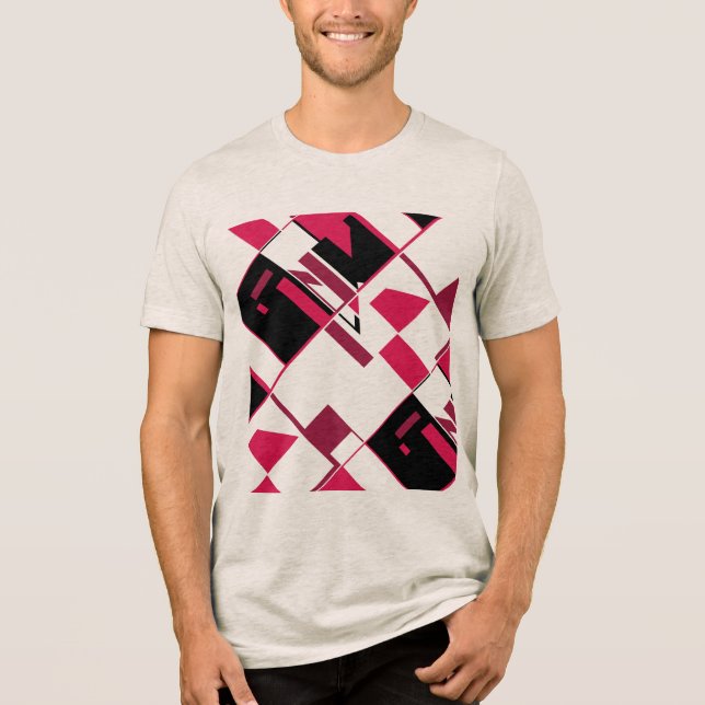 Burgundy Red Diagonal Geometric Shapes Tri-Blend Shirt (Vorderseite)