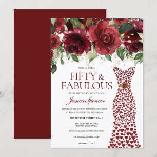 Burgundy Red Dress 50 & Fabulous 50. Geburtstag Einladung