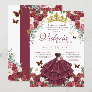 Burgundy Red Elegant Buttefly Prinzessin Quinceañe Einladung