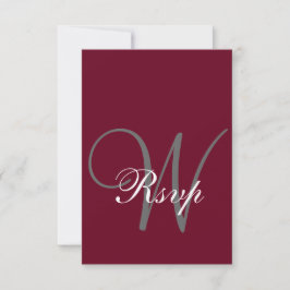 Burgundy Red Elegant MOnogram Formal RSVP Karte