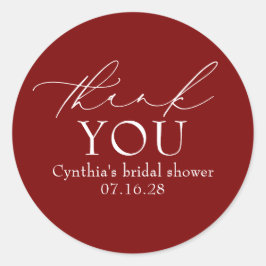 Burgundy Red Elegant Script Modern Thank You  Runder Aufkleber