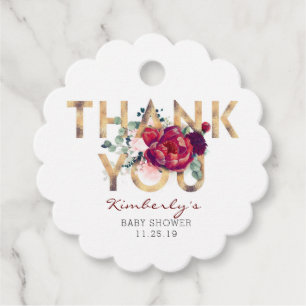 Burgundy Red Floral Baby Dusche Vielen Dank Geschenkanhänger