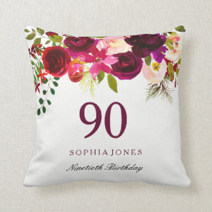 Burgundy Red Floral Boho 90. Geburtstagsgeschenk Kissen