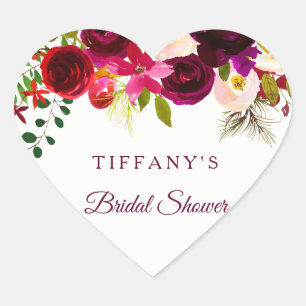 Burgundy Red Floral Boho Bevorzugung Siegel Brautp Herz-Aufkleber