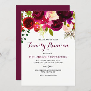 Burgundy Red Floral Boho Family Wiedersehen laden Einladung
