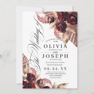 Burgundy Red Floral Boho Rustic Wedding Einladung