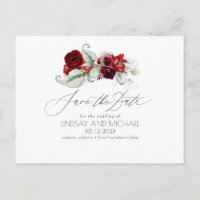 Burgundy Red Floral Boho Save the Date