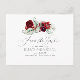 Burgundy Red Floral Boho Save the Date Postkarte