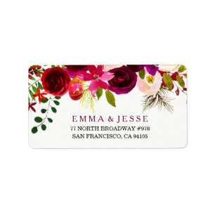 Burgundy Red Floral Boho Wedding Address Labels Adressaufkleber