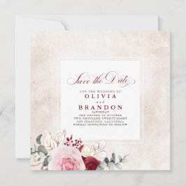 Burgundy Red Floral Elegant Save the Date Ankündigung