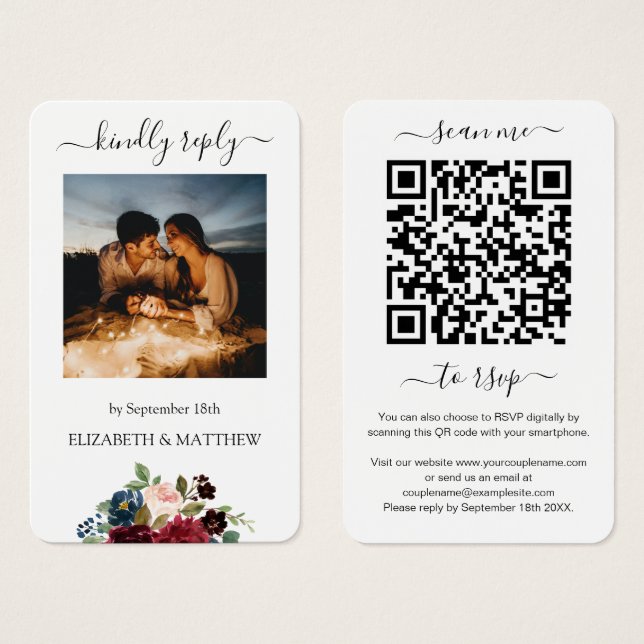 Burgundy Red Floral Foto QR Code Scannen Sie mich  (Vorne & Hinten)