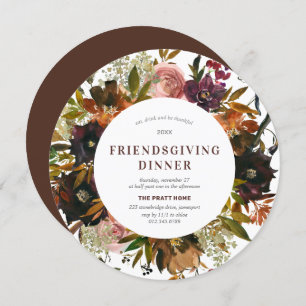 Burgundy Red Floral Friendsgiving Modern Einladung