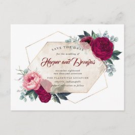 Burgundy Red Floral Geometric Fall Save the Date Ankündigungspostkarte