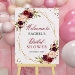 Burgundy Red Floral Gold Frame Brautparty-Zeichen Poster<br><div class="desc">Dieses Burgund Red Floral Brautparty Welcome Sign ist eine schöne und elegante Ergänzung zu Ihrem Brautparty. Dieses Schild zeichnet sich durch ein atemberaubendes Blumendesign aus, das sich durch ein buntes Bordeaux- und Goldmuster auszeichnet. Der geometrische Rahmen verleiht dem Schild einen modernen und raffinierten Look. Das Schild ist perfekt, um die...</div>
