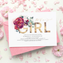 Burgundy Red Floral Gold Glitzer Baby Shower