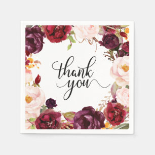 Burgundy Red Floral Rustic Boho Paper Napkin Serviette