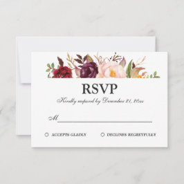 Burgundy Red Floral Rustic Boho UAWG RSVP Karte