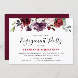 Burgundy Red Floral Rustic Boho Verlobung Einladung