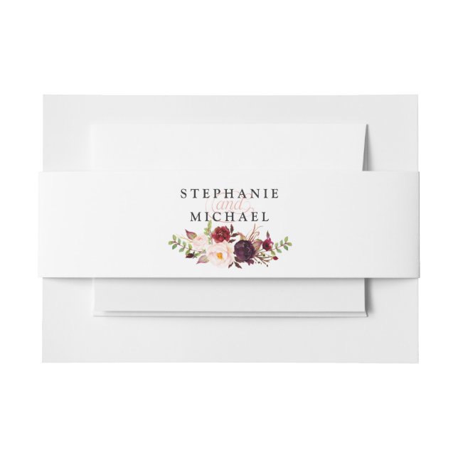 Burgundy Red Floral Rustic Boho Wedding Einladungsbanderole (Vorderseite Beispiel)