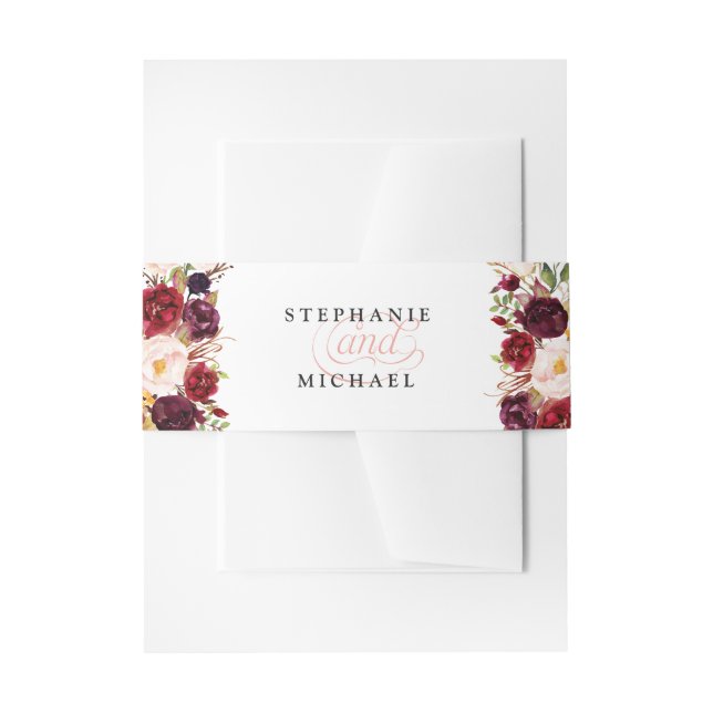 Burgundy Red Floral Rustic Boho Wedding Einladungsbanderole (Vorderseite Beispiel)