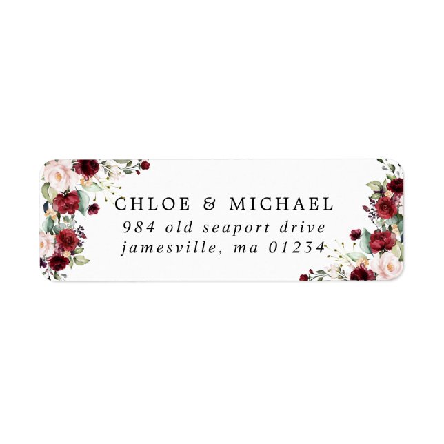 Burgundy Red Floral Rustic Wedding Rücksendeadress (Vorne)