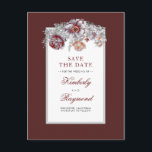 Burgundy Red Floral Save the Date Vintag Ankündigungspostkarte<br><div class="desc">Aquarellbordeauxrote Blume elegante Vintage Save the Date Postkarten</div>