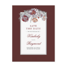 Burgundy Red Floral Save the Date Vintag