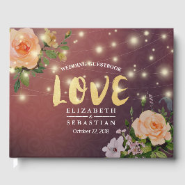 Burgundy Red Floral String Light Wedding Gästebuch